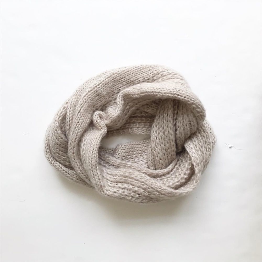 Beige acrylic chunky knit infinity scarf